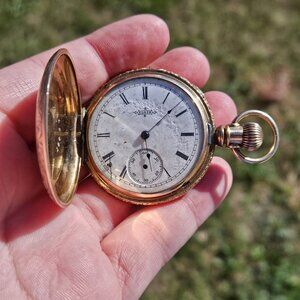 Antique 1888 Elgin Gold Plated Etched Diamond Star Pocket Watch For Parts